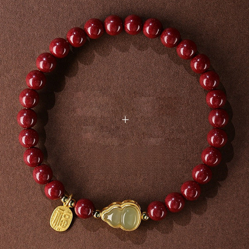 Purple Gold Sand Cinnabar Jade Gourd Bracelet for Men and Women Cinnabar Fortune Pendant Bracelet