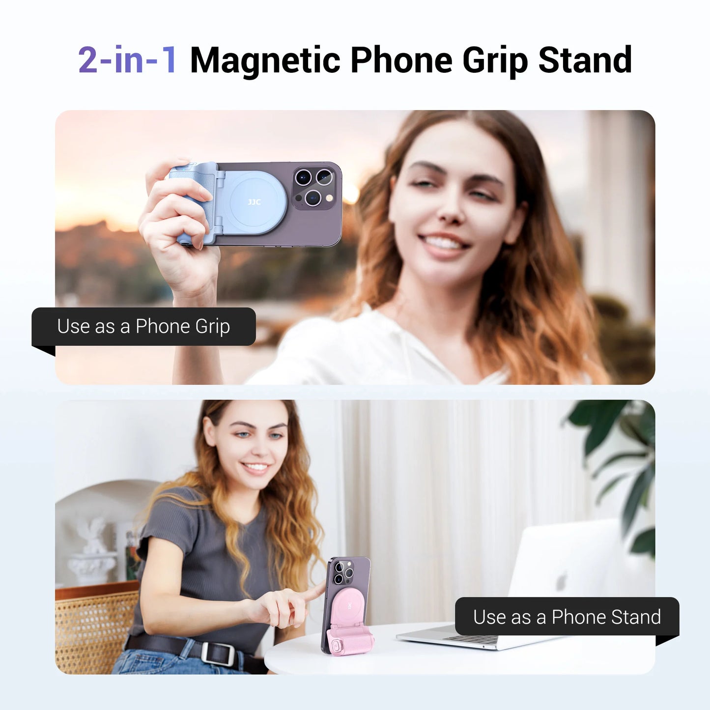 JJC Magnetic Phone Grip Selfie Photo Bracket With Wireless Remote Control 1/4" Screw Phone Mount For iPhone 16 15 14 13 series