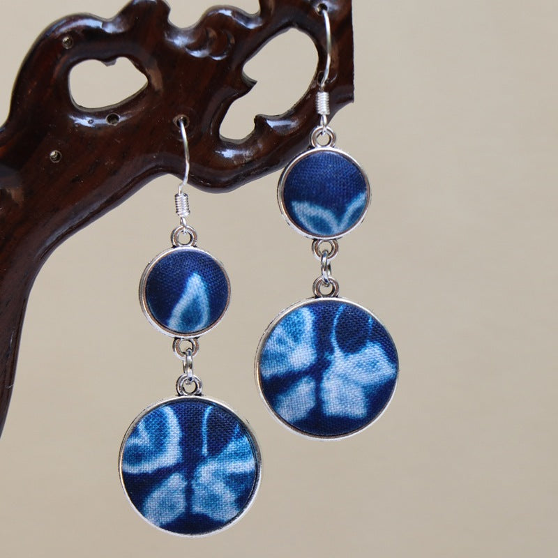 Ethnic style blue tie-dye earrings hand-woven tie-dye earrings travel companion gift