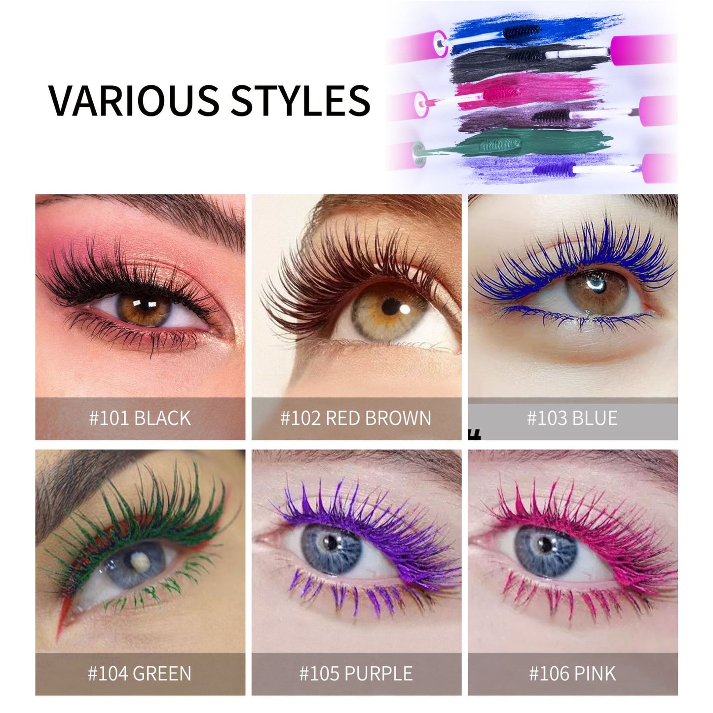 Cross-Border Color Mascara Dual Effect In-Stock Eyelash Primer Curling Waterproof Smudge-Proof Makeup New Product