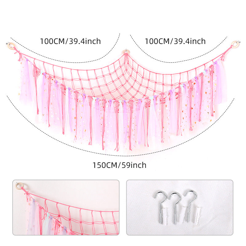 Cross-Border Ribbon Cotton String Doll Net Bag Hand-Woven Ribbon Triangle Net Bag Storage Net Bag Cotton String Wall Hanging Hammock