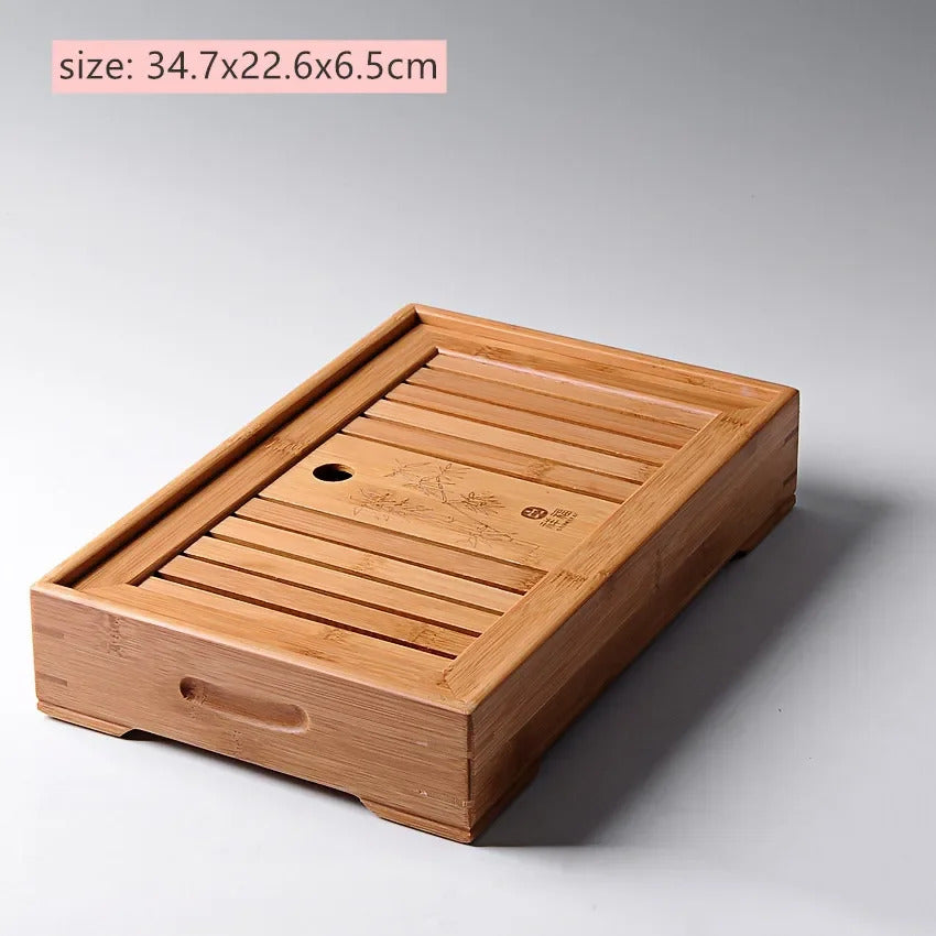Large Capacity Water Storage Bamboo Tray Delicate Round Tea Board Chinese Tea Set Trays Decorative Traditional Tea Accessories