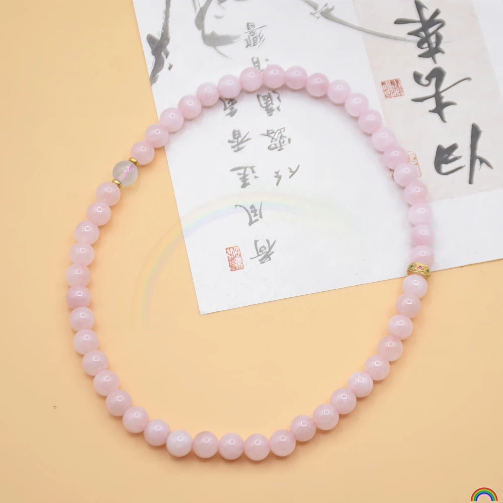 Natural Pink Crystal Double Loop Bracelet 8mm Simple Bracelet with Authentic Protection for Natural Rwbuy Brand Jewelry