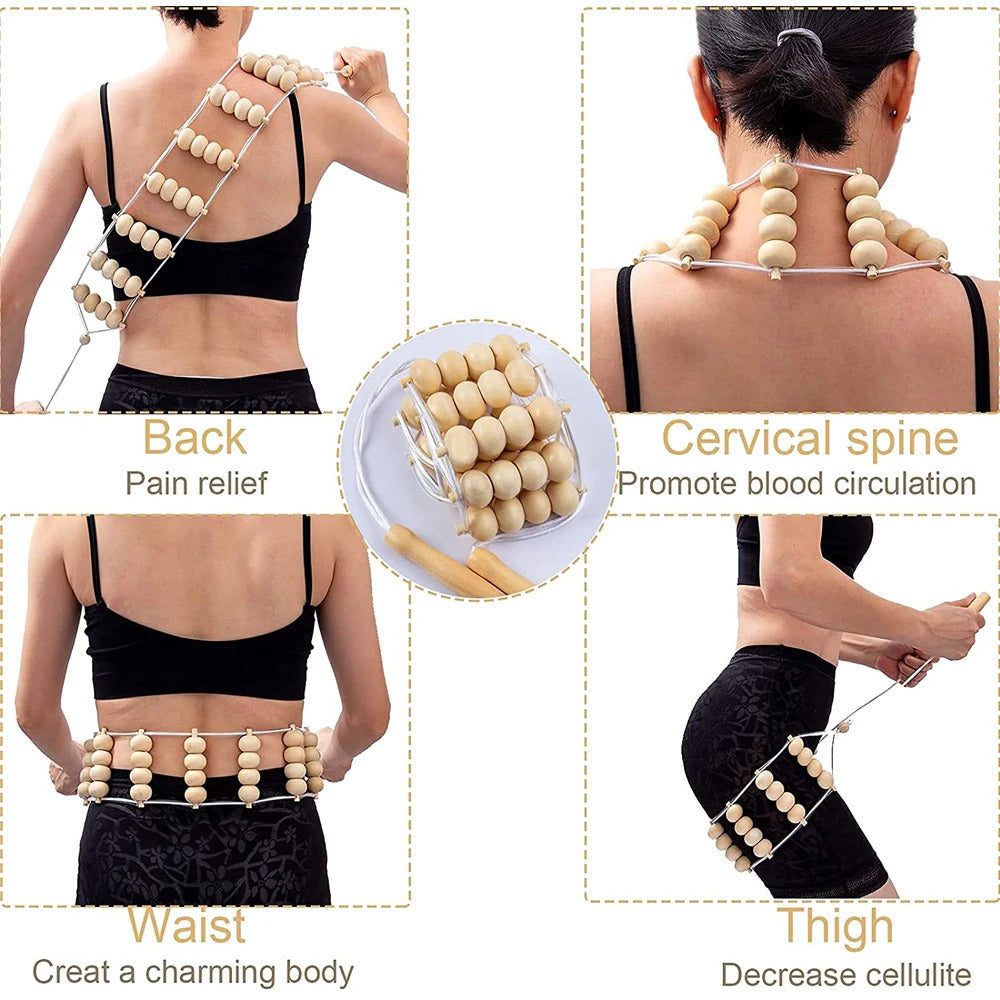 Wood Back Massage Roller Rope, Wood Therapy Cellulite Massage Tools, Self Massage Tools for Neck Leg Back Pain Relief Body Care