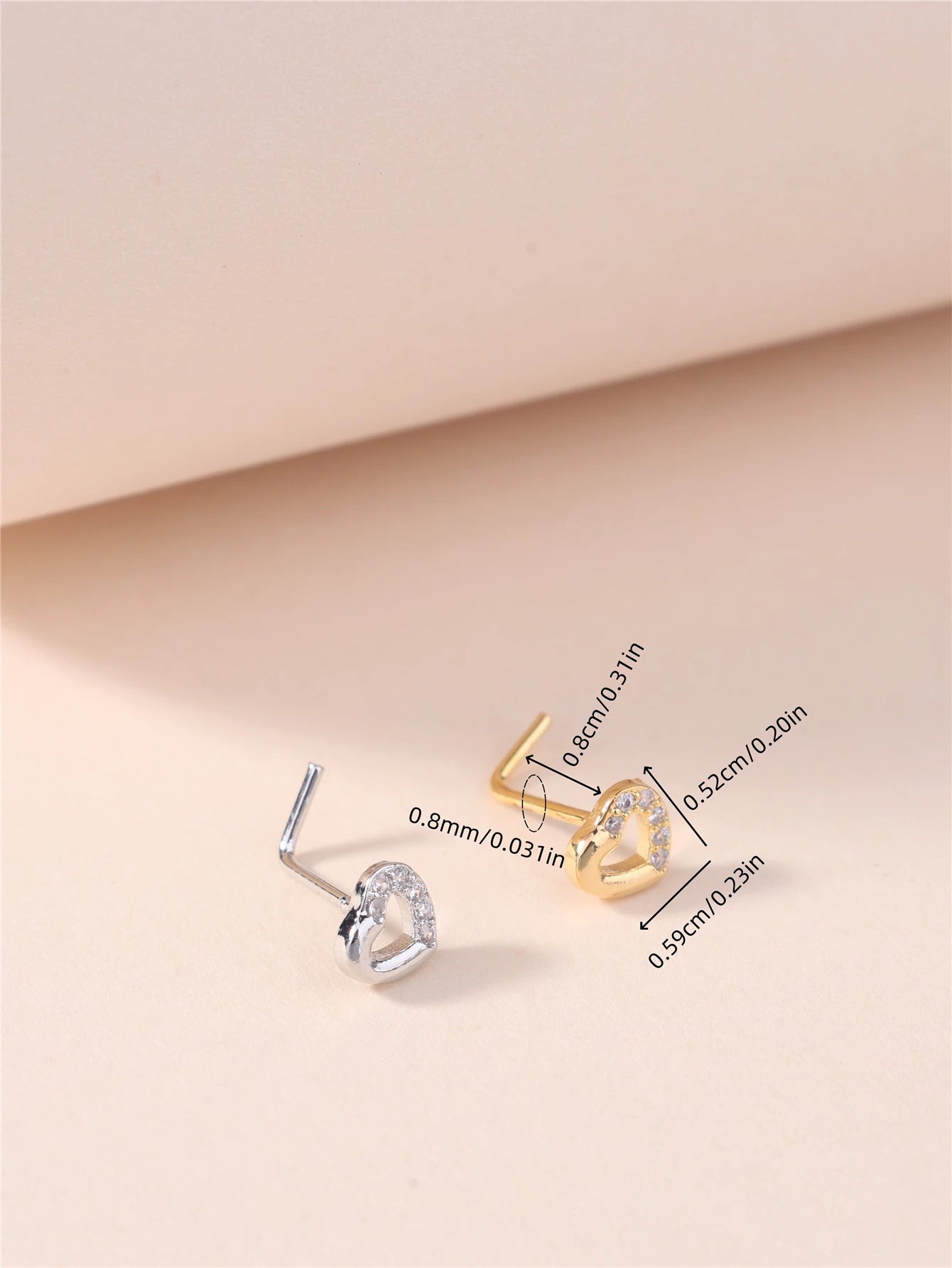 Thin Dangle Nose Studs Mini Pink CZ Heart Charm Dangle Nose Bone for Women Girl Cute Nose Piercing Jewelry Nostril Jewelry 24G