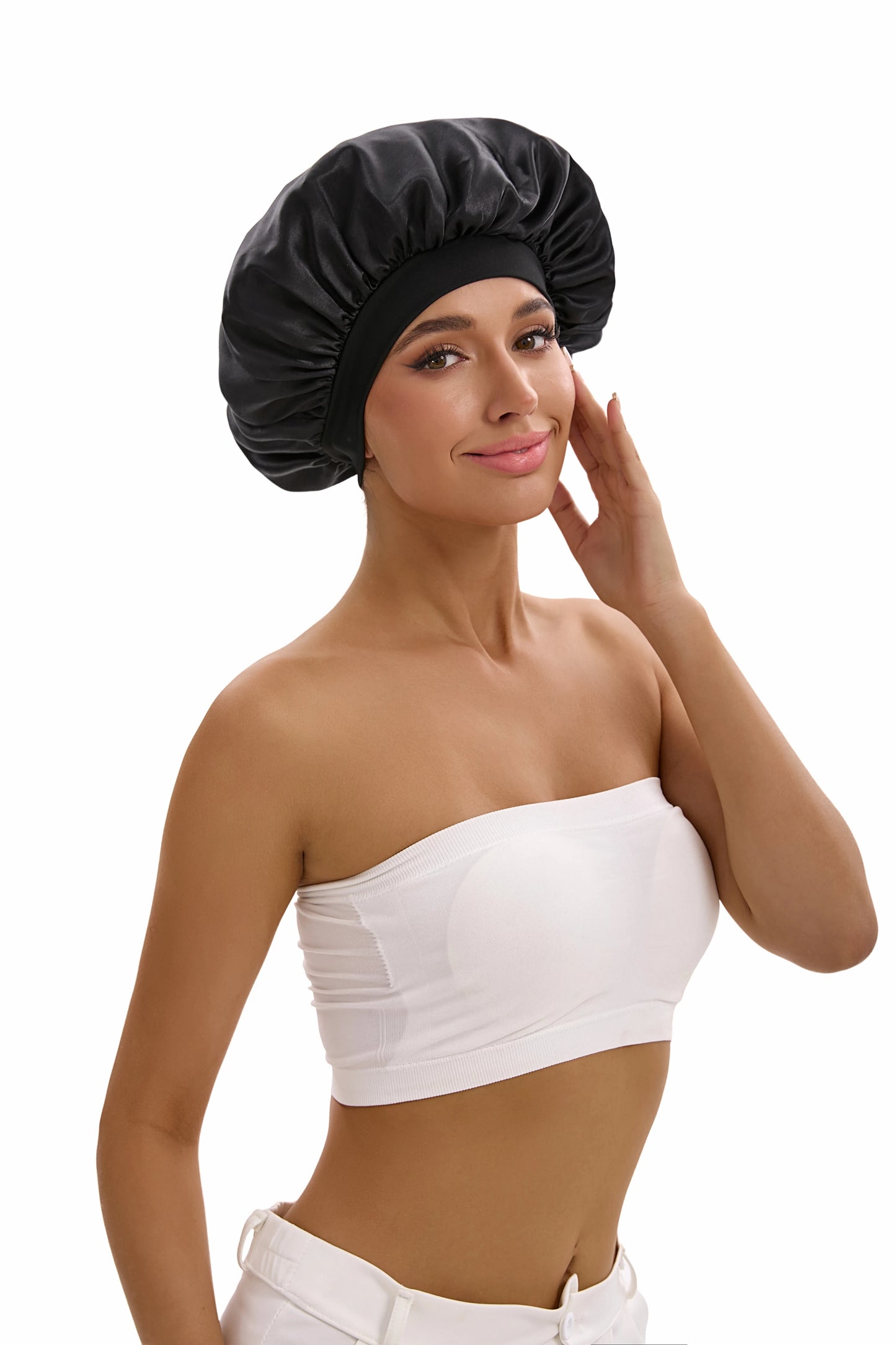 Satin Bonnet with a Wide Brim Perfect for Everyday Use During Showers.