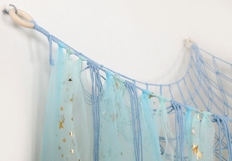 Cross-Border Ribbon Cotton String Doll Net Bag Hand-Woven Ribbon Triangle Net Bag Storage Net Bag Cotton String Wall Hanging Hammock