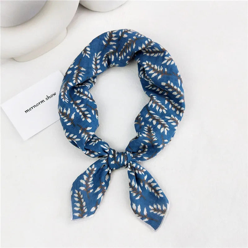 Cotton Linen 55cm Square Scarf Women Kerchief Flower Print Geometric Neckerchief Scarves  Headwrap Bandanas Hairband Headbands