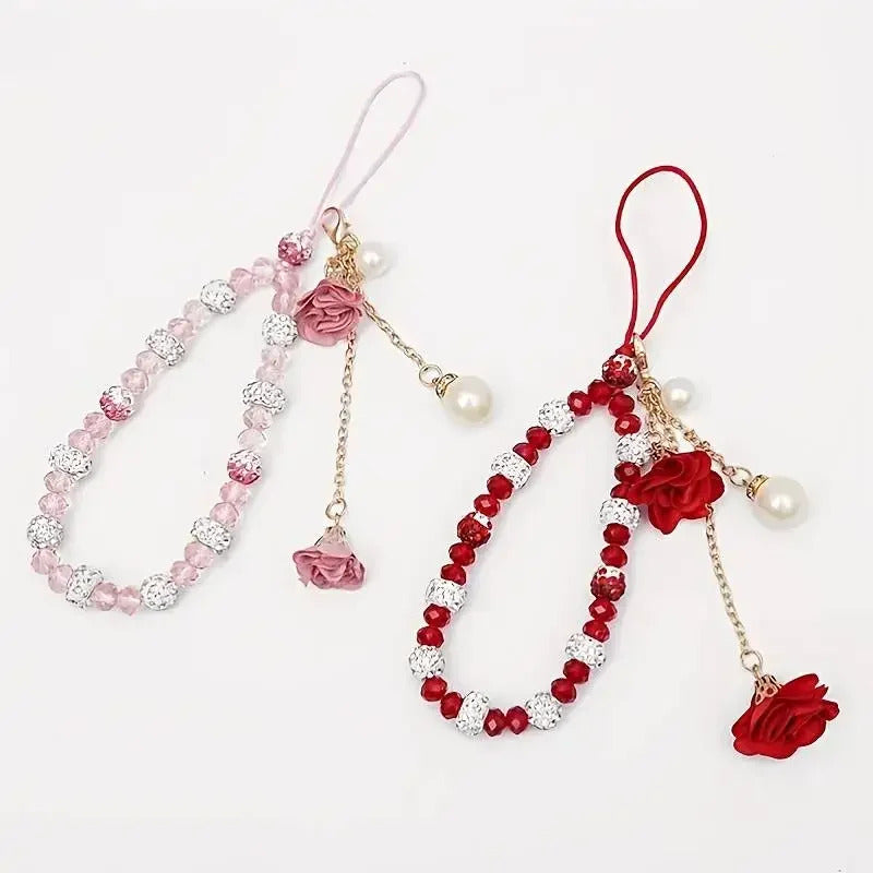 Fashion Pendant Flower Bracelet Mobile Phone Lanyard Crystal Phone Straps Hanging Rope Strap Wrist Rope Anti-lost Lanyard