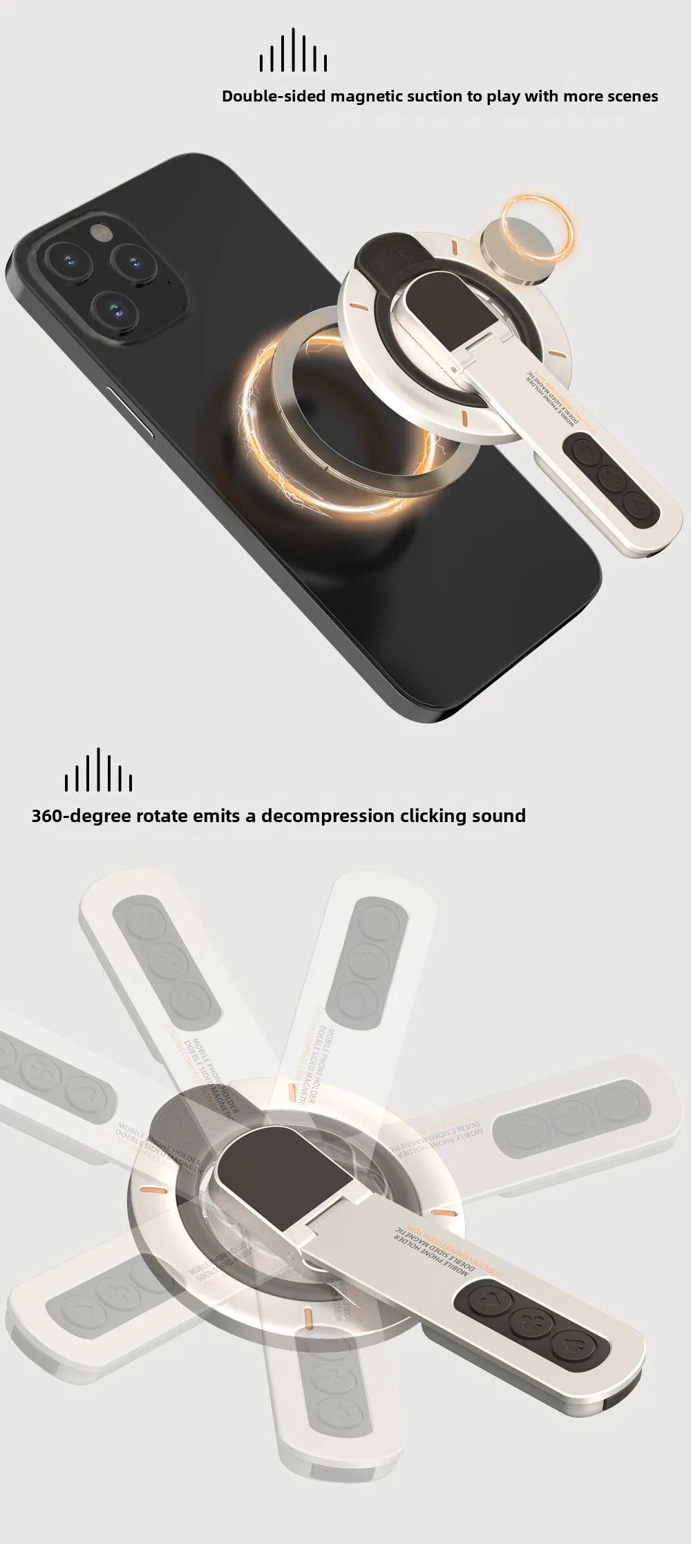 Double-sided Magnetic Luminous Mobile Phone Holder 360° Rotation Decompression Design Zinc Alloy Ultra-thin Portable