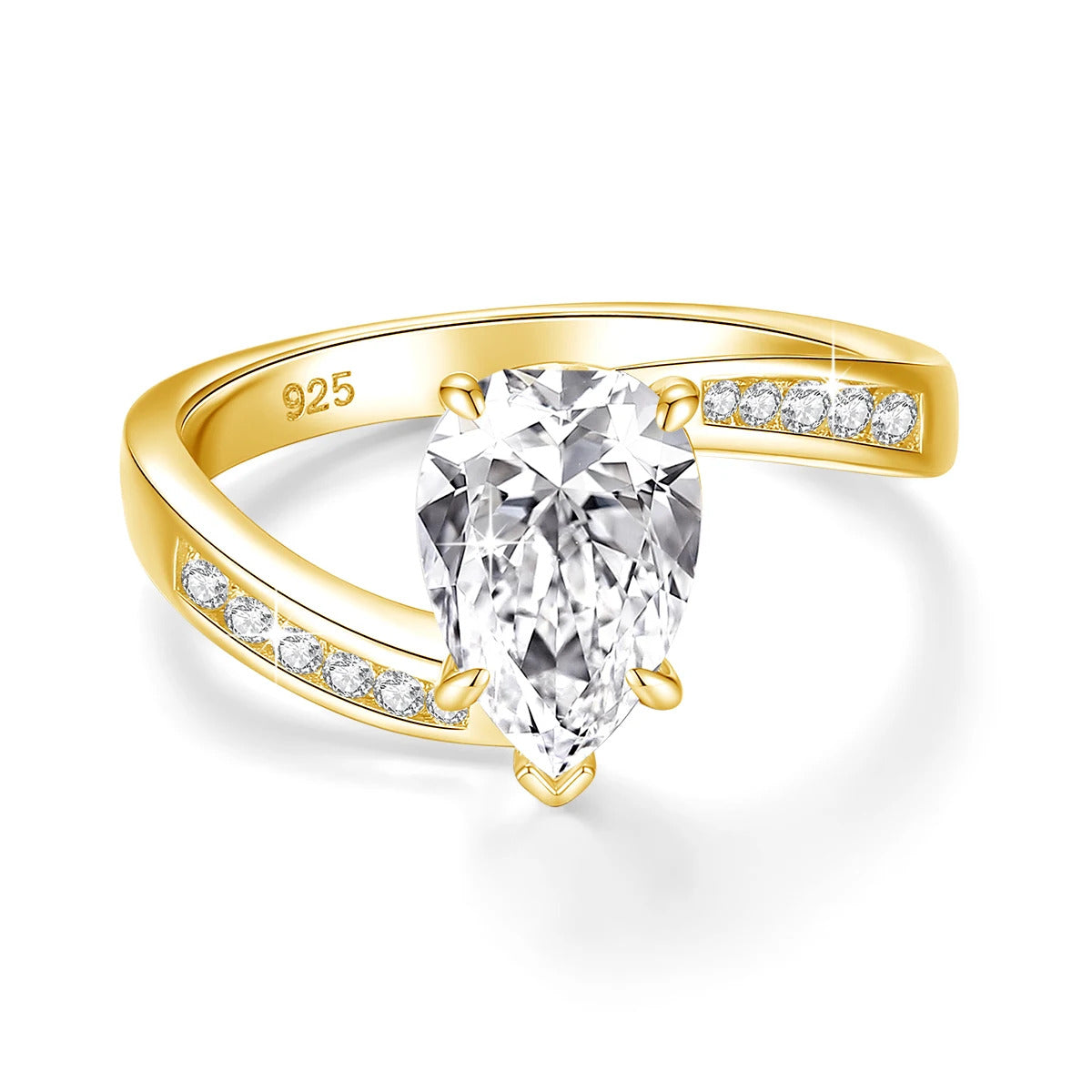 18k Gold Plated Pear Cut Moissanite Rings 3CT 925 Sterling Silver Wedding Band for Women Trendy Engagement Gift Fine Jewelry