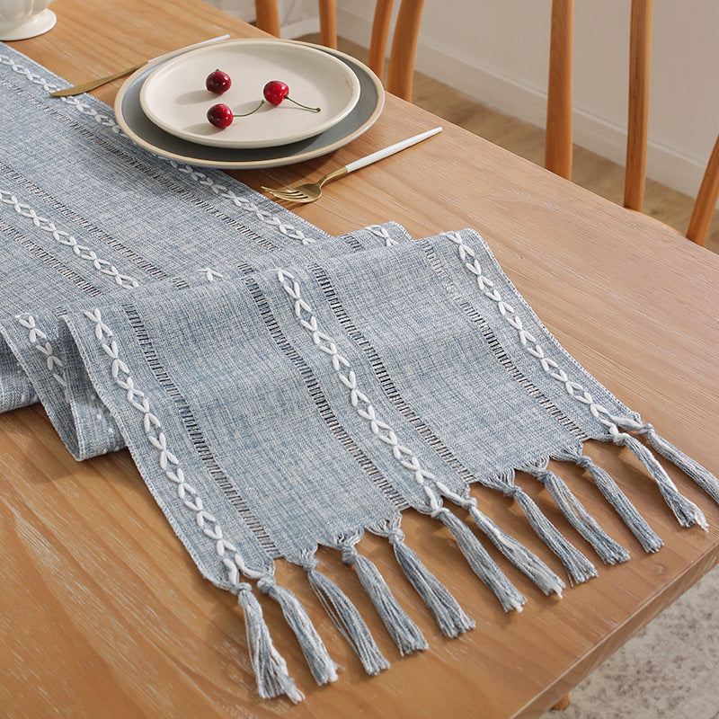 Cross-Border Trade Supply American Style Table Runner Cotton Linen Tablecloth Handmade Tassel Coffee Table Mat Home Long Table Decoration Cloth