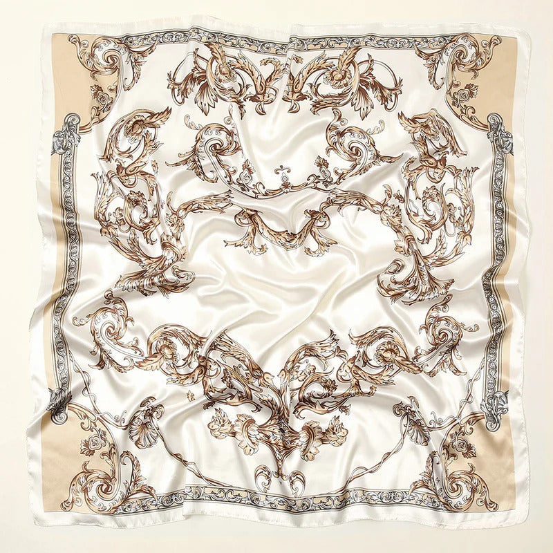 Fashion Scarves Women Shawl Print Silk Satin Hijab Female Bandana Luxury Brand Square Ladies Bandanna Foulard Muffler 90*90cm