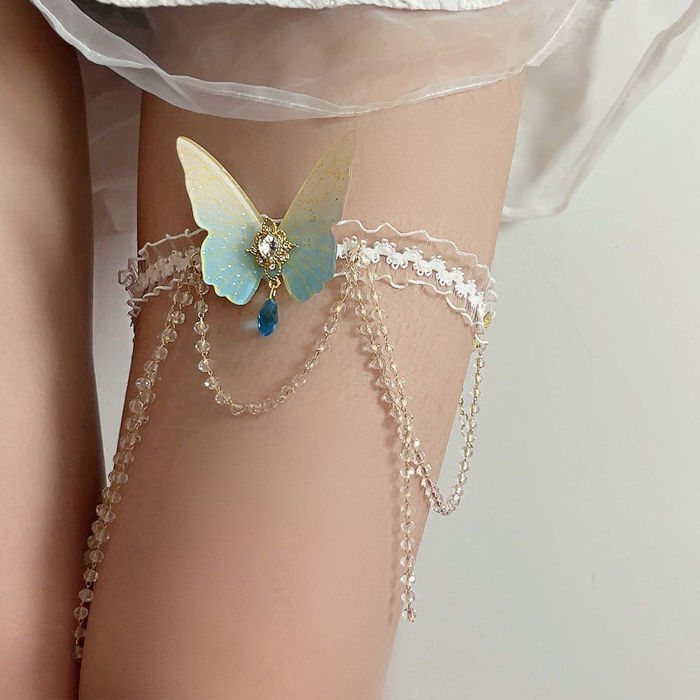 Pure Desire Lace Butterfly Tassel Arm Ring Niche Design Ins Style Leg Chain Bracelet Exquisite Body Chain New Hand Jewelry