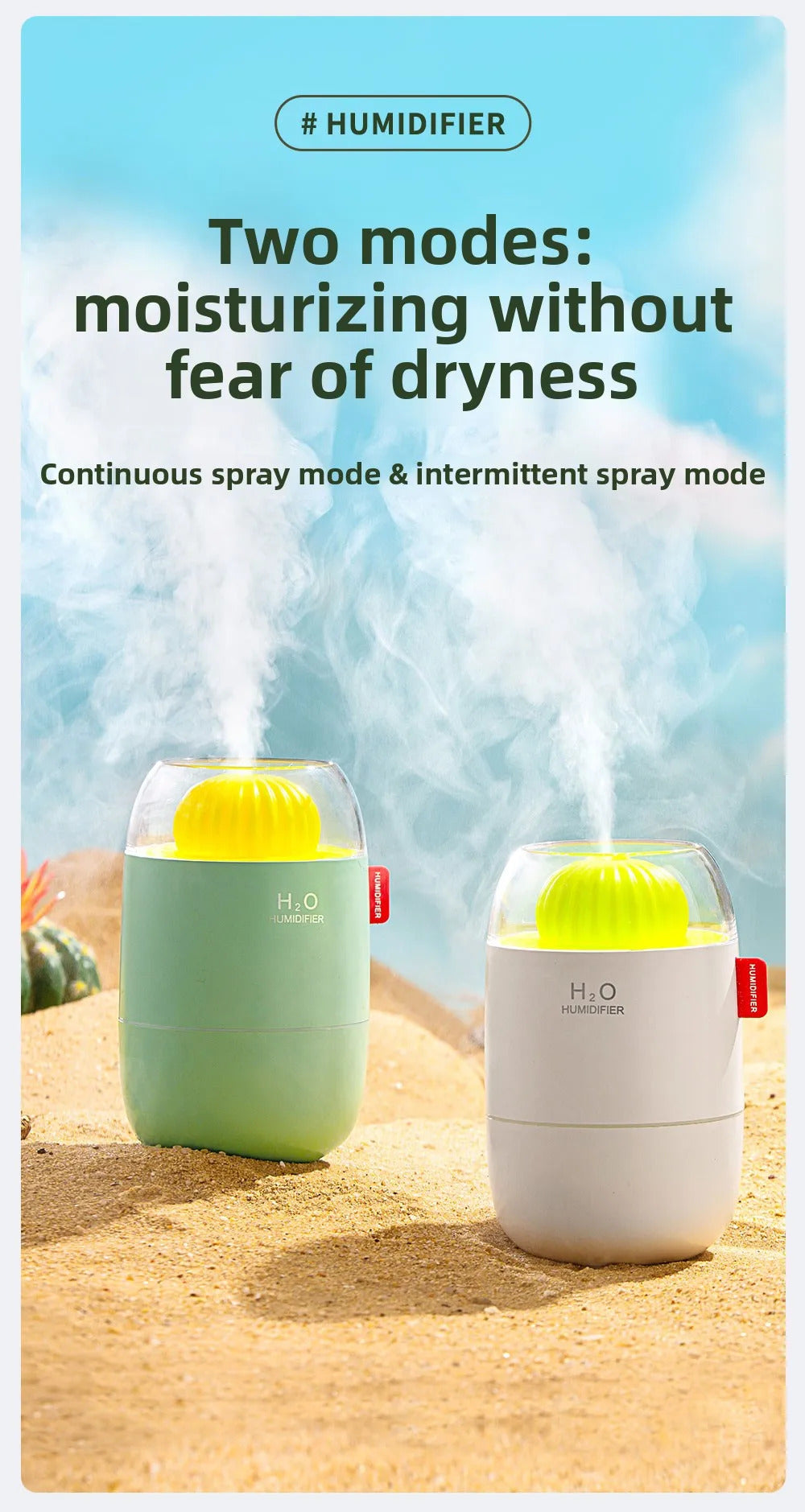 Creative Cactus Air Humidifier USB Electric 280ML Capacity Aroma Essential Oil Diffuser Color Lights Mist Spary for Home Bedroom