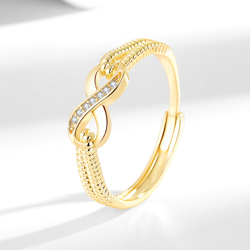 Amazon European and American Fashion Women's Engagement Ring Wish Hot Sale Personalized Creative Diamond-Encrusted Figure-8 Ring Wholesale