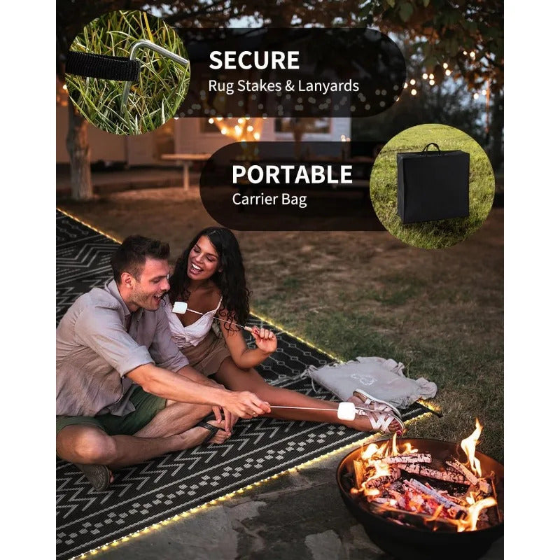 Outdoor Rug Carpet Waterproof 8x10 ft with LED Strip Lights-Patio Rug Mat Indoor Outdoor Rug for RV Camping Picnic