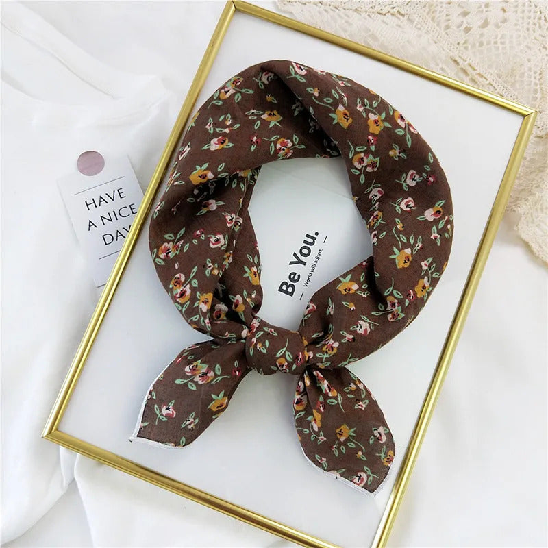 Cotton Linen 55cm Square Scarf Women Kerchief Flower Print Geometric Neckerchief Scarves  Headwrap Bandanas Hairband Headbands