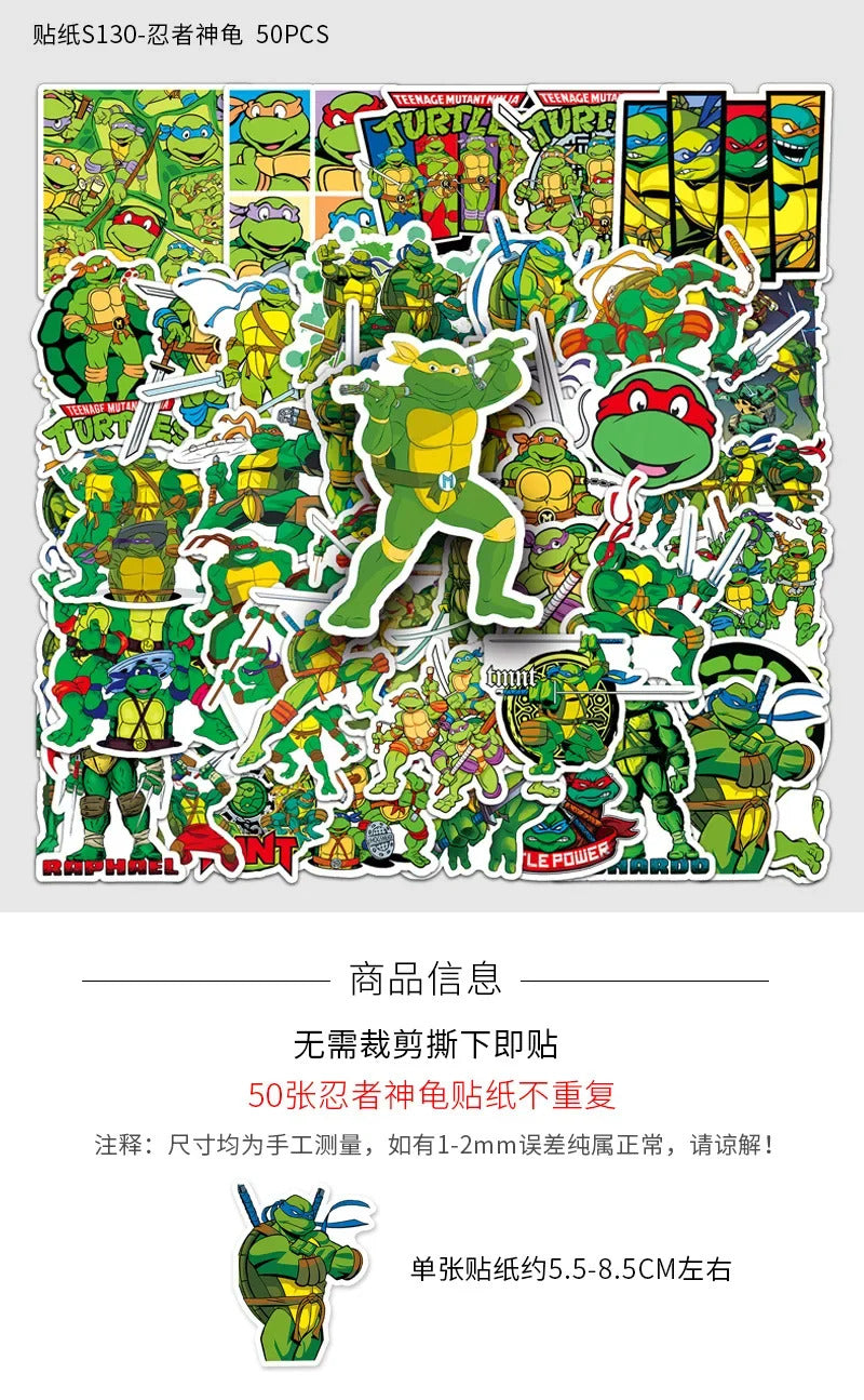 52Pcs/set Ninja Turtles TMNT Anime Stickers Kawaii Cartoon Cute Aesthetic Decal Decoration Laptop Motorcycle Luggage Car Sticker