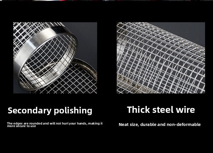 Stainless Steel BBQ Grill Net Tube Outdoor BBQ Cage Rolling BBQ Tube Cylindrical BBQ Net Meat Roasting Cylinder