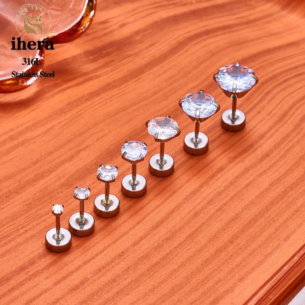 2/10PCS Stainless Steel 4 Prong Ear Studs Earrings Round Crystal Zircon Women Men Tragus Cartilage Piercing Fashion Jewelry