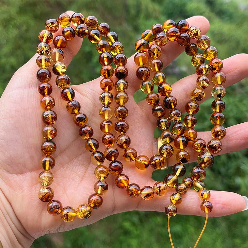 6mm-9mm Original Amber Bracelet for Men Women Unique Diy Flower Beads Rosary Long Necklace Baltic 2025 New Natural Stone Jewelry