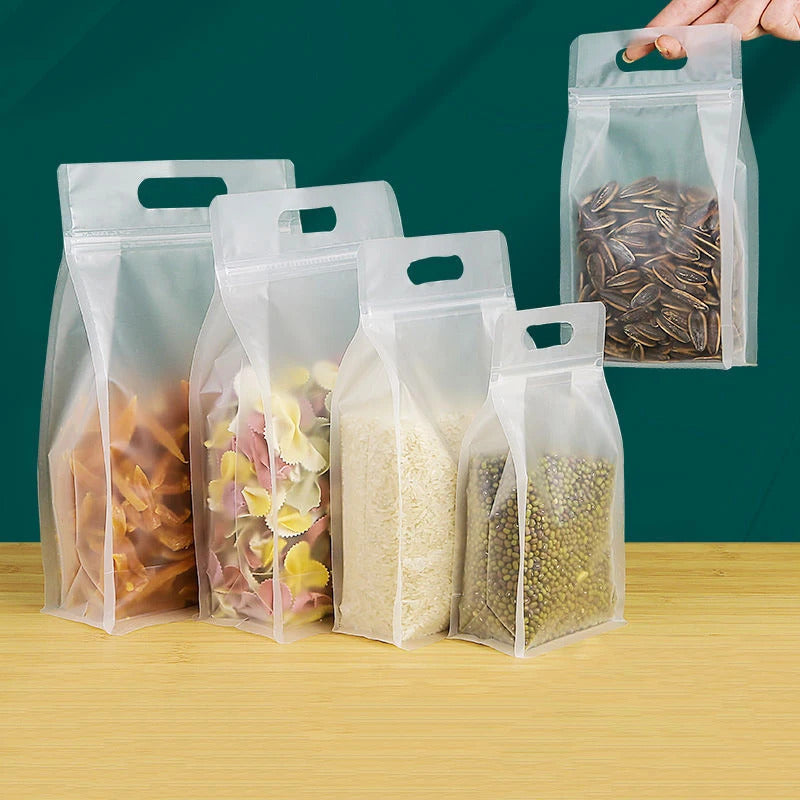 4PC PET Food Storage Bag Stand Up Zip Shut Bags Reusable Ziplock Saran Wrap Plastic Bags Leakproof Food Fresh-keeping Packaging