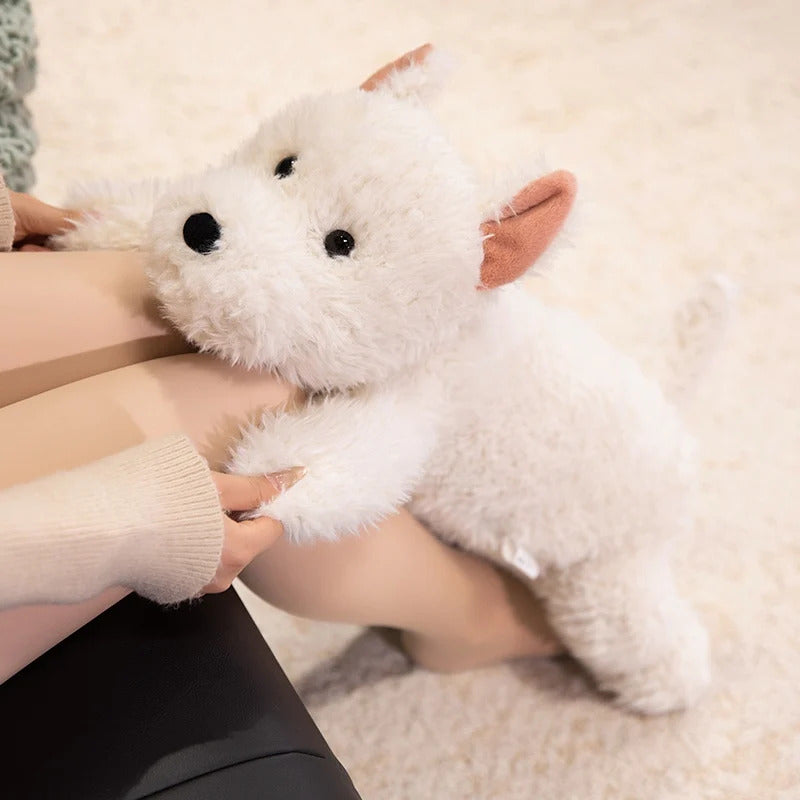 Kawaii Fluffy Hair West Highland Dog White Terrier Plushie Soft Puppy Plush Toy Stuffed Lifelike Animal Appease Doll Pillow