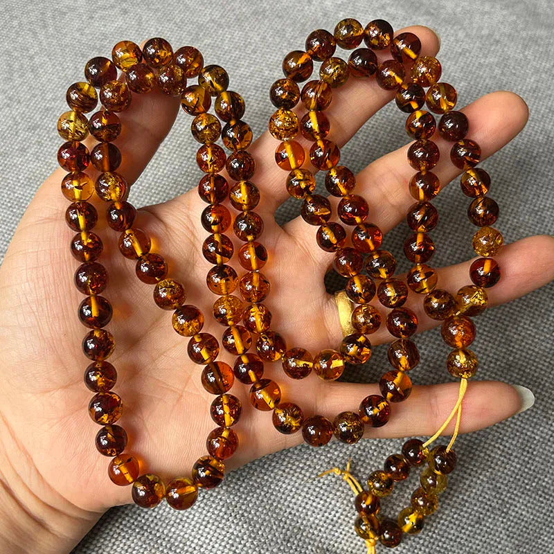 6mm-9mm Original Amber Bracelet for Men Women Unique Diy Flower Beads Rosary Long Necklace Baltic 2025 New Natural Stone Jewelry