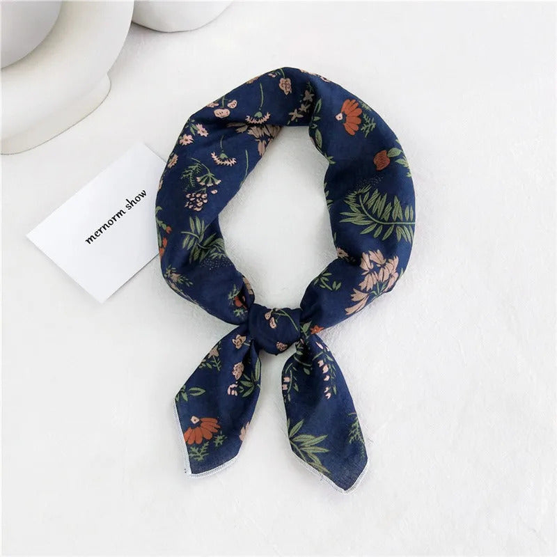 Cotton Linen 55cm Square Scarf Women Kerchief Flower Print Geometric Neckerchief Scarves  Headwrap Bandanas Hairband Headbands