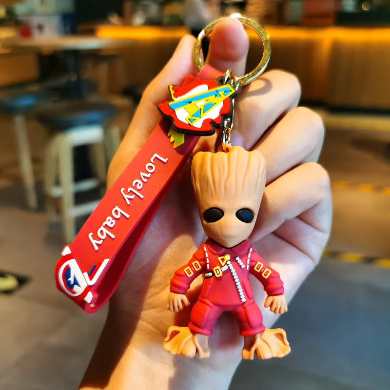 Disney Marvel Guardians of The Galaxy Keychain Superhero Series Groot Rocket Raccoon Figure Dolls Keyring Bags Pendant Kids Toys