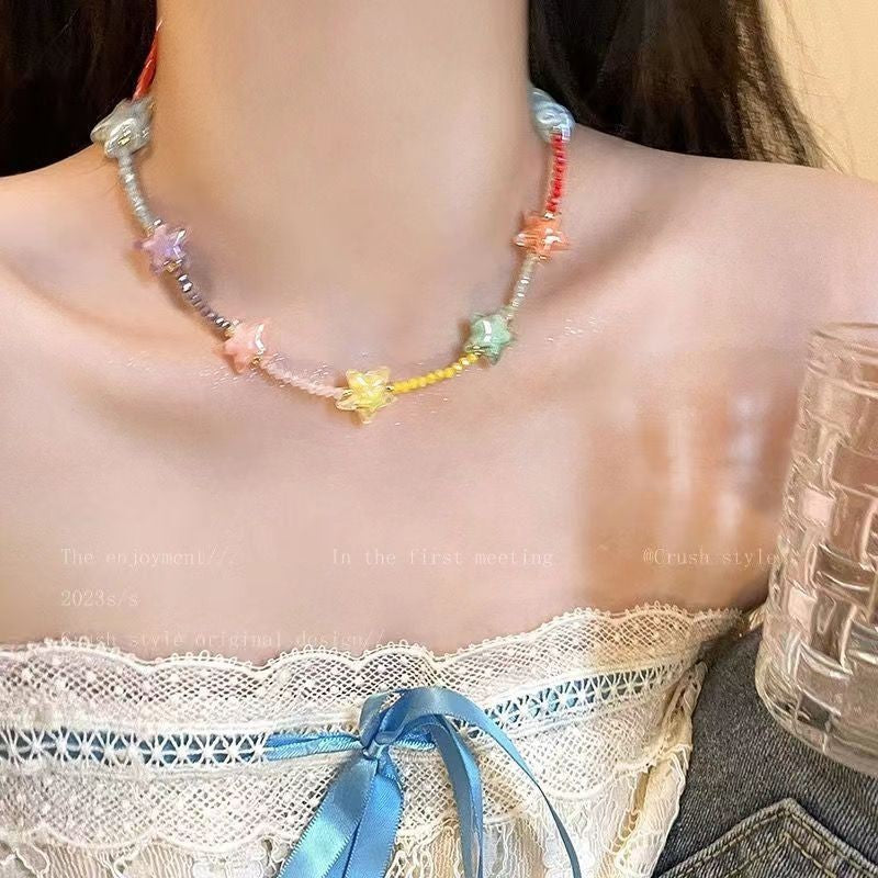 2025New Dopamine Color Apple XINGX Beaded Necklace Internet Celebrity Light Luxury Minority Summer Colorful Clavicle Chain