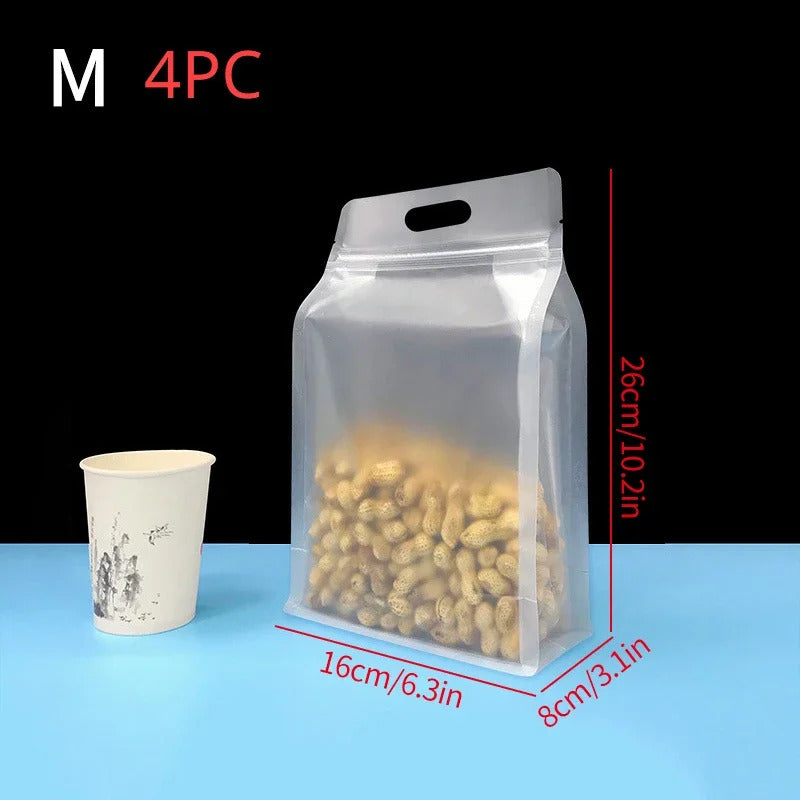 4PC PET Food Storage Bag Stand Up Zip Shut Bags Reusable Ziplock Saran Wrap Plastic Bags Leakproof Food Fresh-keeping Packaging