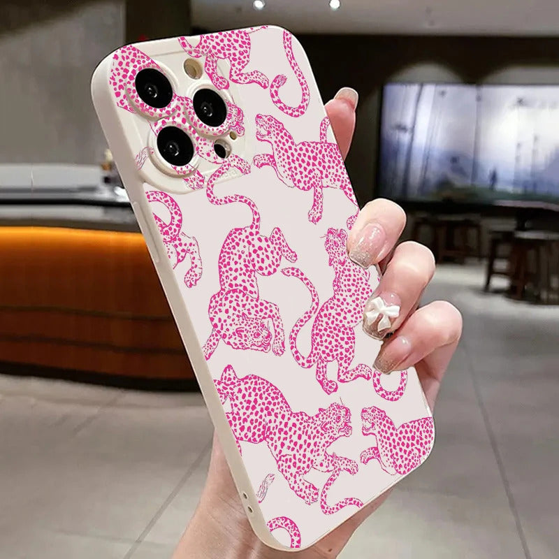 Pink Leopard Print Pattern Phone Case For iPhone 16 15 Pro Max 14 13 12 11 XS XR 7 8 Plus SE 2020 Shockproof Soft Silicone Cover