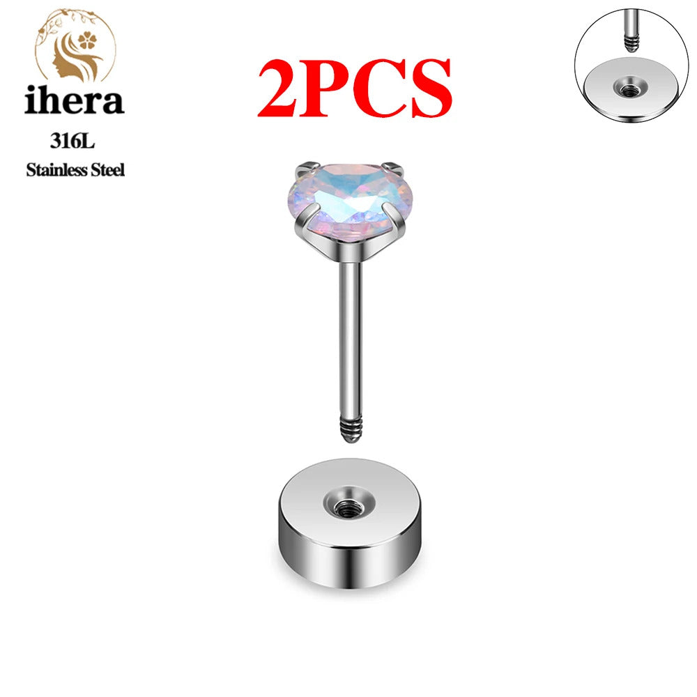 2/10PCS Stainless Steel 4 Prong Ear Studs Earrings Round Crystal Zircon Women Men Tragus Cartilage Piercing Fashion Jewelry