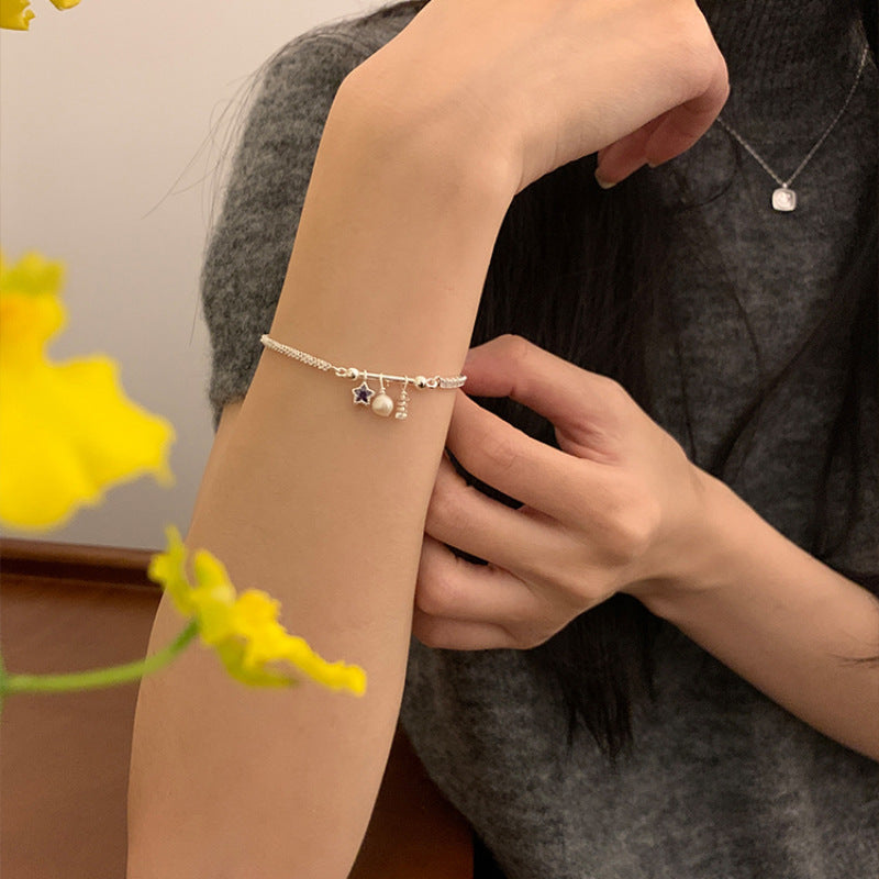 S925 Sterling Silver Star Pearl Bracelet for Women, Niche Sweet Fresh Light Luxury Versatile High-end Feel Jewelry