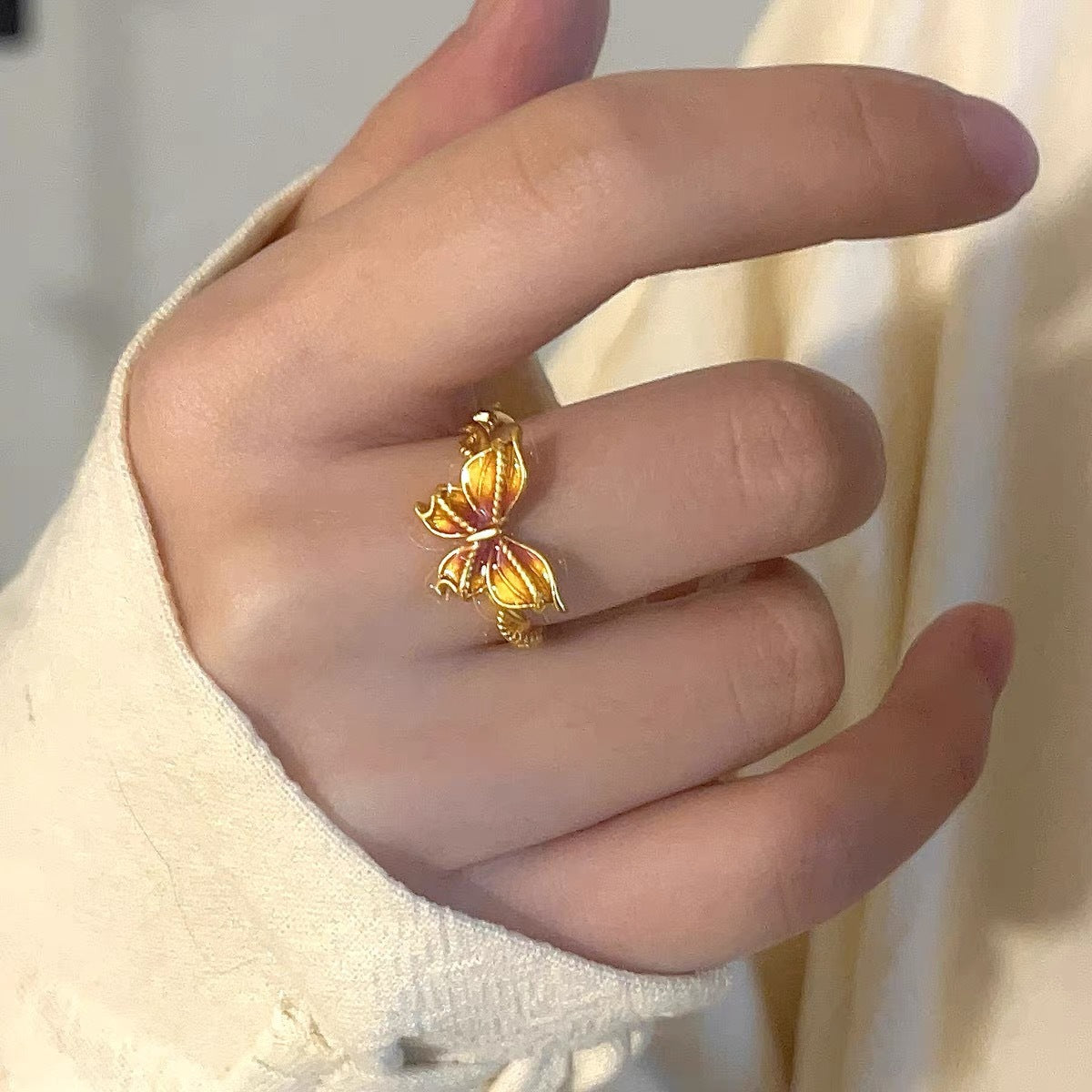 Sand Gold Opening Adjustable Frosted Ring Women's Fashion Sweet Light Luxury Niche Exquisite Ring Ancient Design