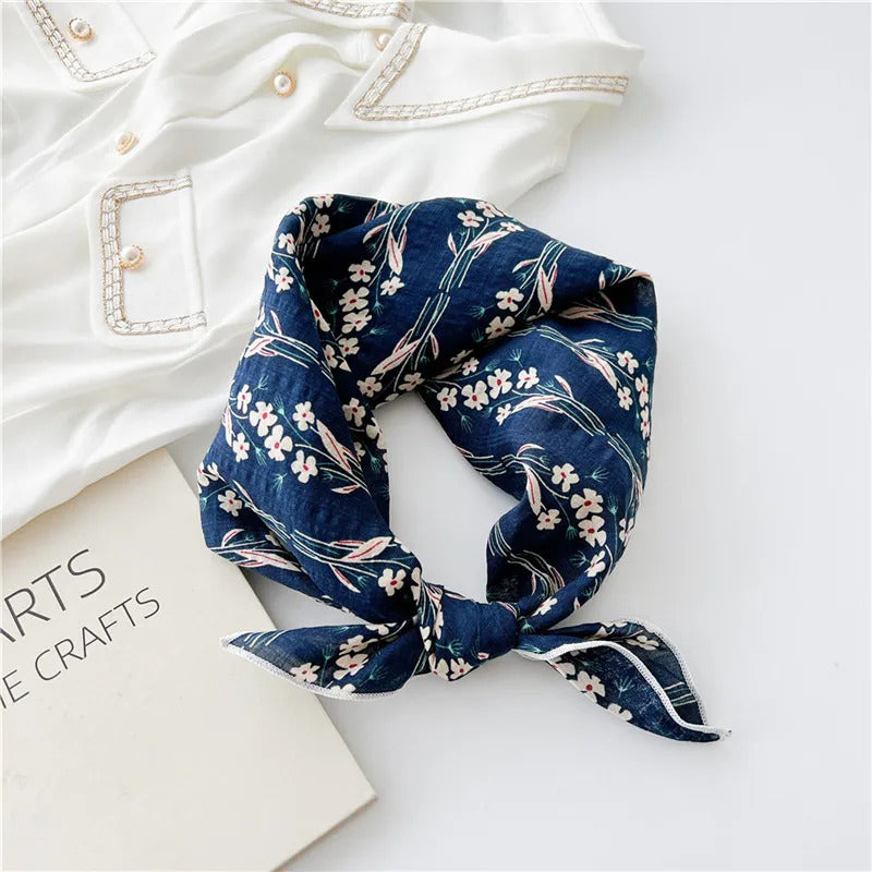 Cotton Linen 55cm Square Scarf Women Kerchief Flower Print Geometric Neckerchief Scarves  Headwrap Bandanas Hairband Headbands
