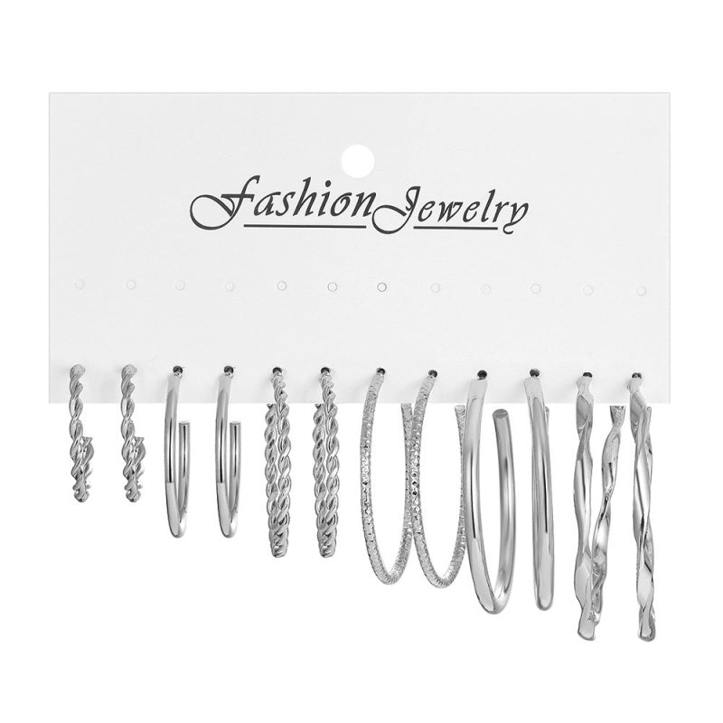 Metal Earrings Square Geometric Earrings Vintage Imitation Pearl Earrings Hepburn Earrings suit 6-piece Set