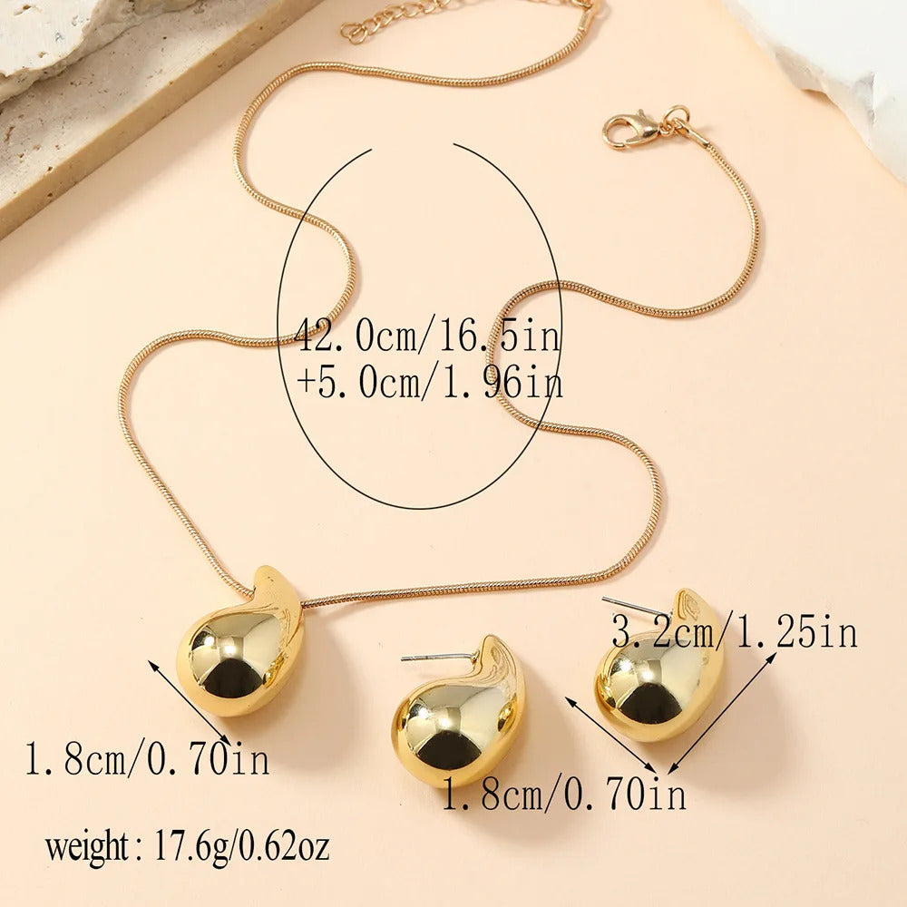 3PC Women's Fashion Simple Luxury Three Dimensional Water Drop Necklace Earrings Jewelry Set Wedding Banquet Party Holiday Gift