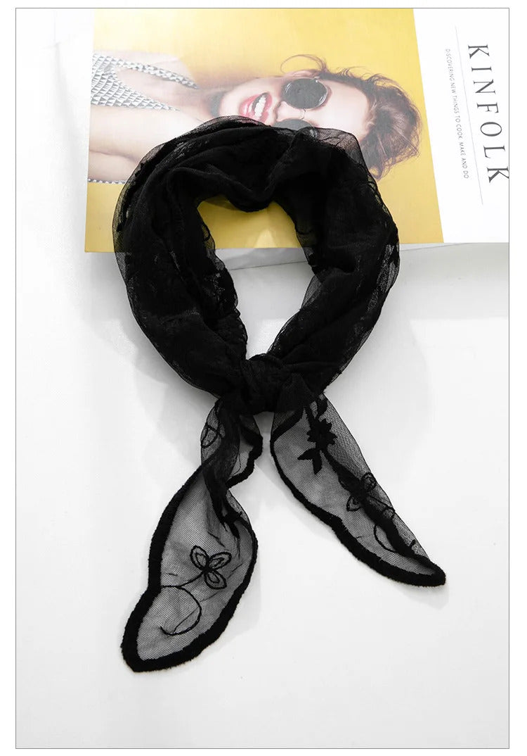 Korean Lace Embroidered Long Silk Scarf Sunscreen Neck Protection Pastoral Lady Beautiful Triangular Embroidered Spring Summer