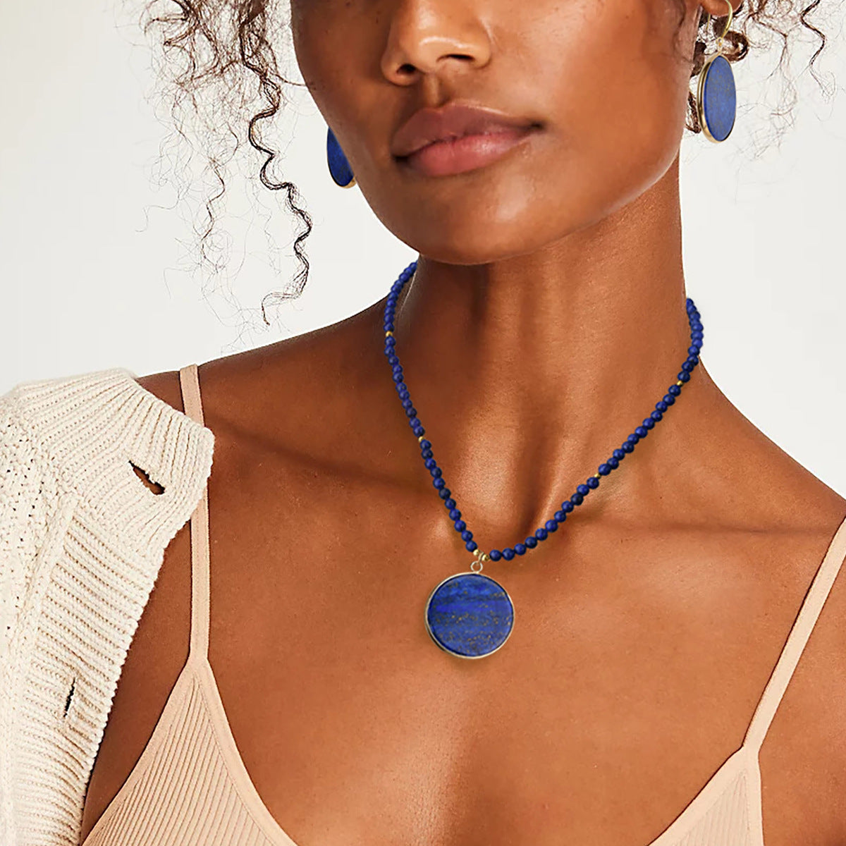 Lapis Lazuli Beaded Necklace for Women, Light Luxury High-End Water Drop Pendant Necklace Jewelry