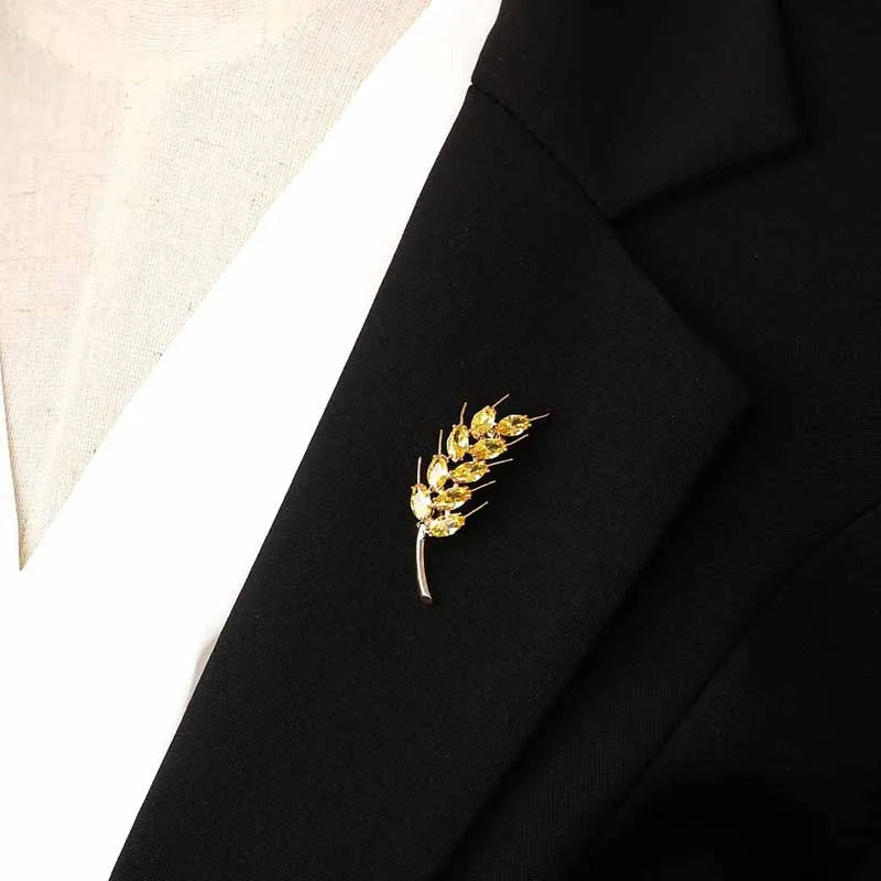 Luxury Crystal Wheat Ear Brooch High-end Temperament Anti-failure Silk Scarf Buckle Waist Pin Women Men's Party Jewelry