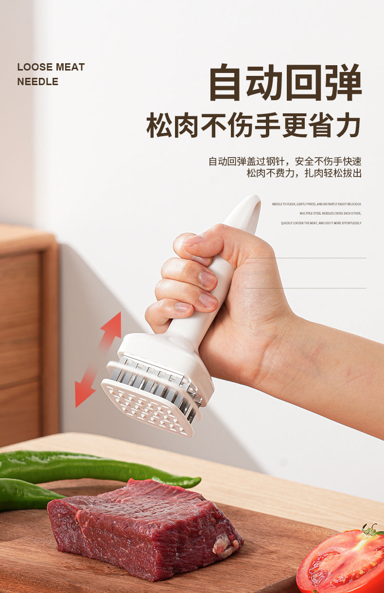 Stainless Steel Automatic Rebound Hammer Meat Tenderizer Needle for Home Kitchen Steak Tenderizing Beef Chicken Flavor Punching Tool