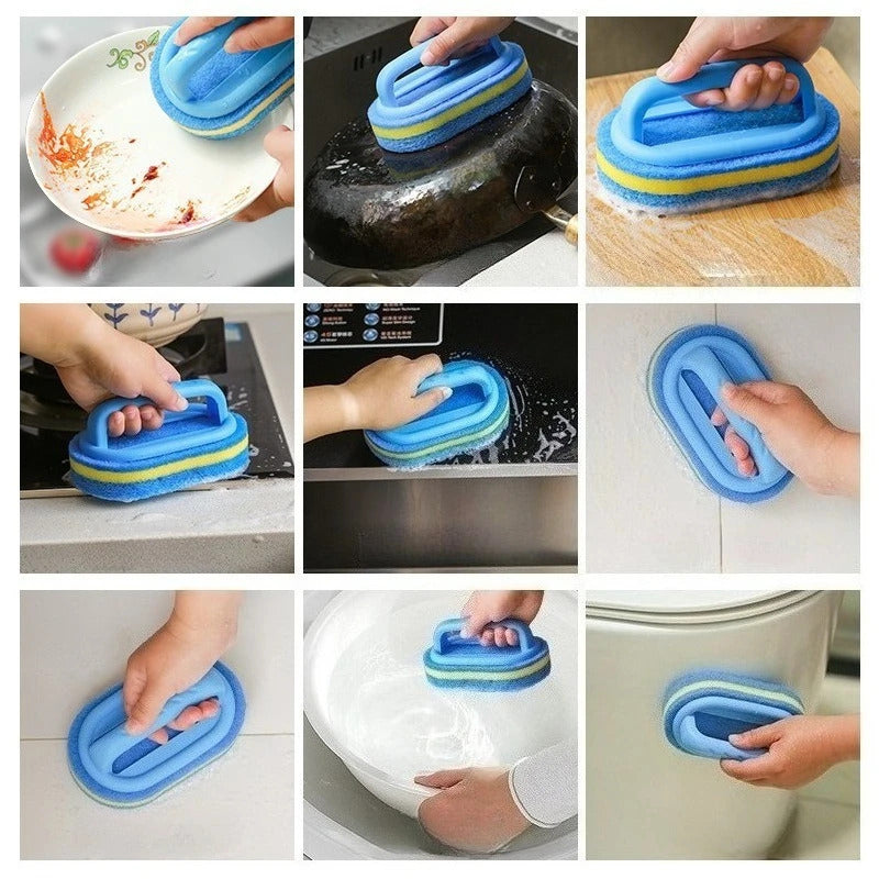 Cleaning Brush with Handle Kitchen Sponge Wipe Thickening Bathroom Tile Cleaning Sponge Household Stain Removal Clean Tools