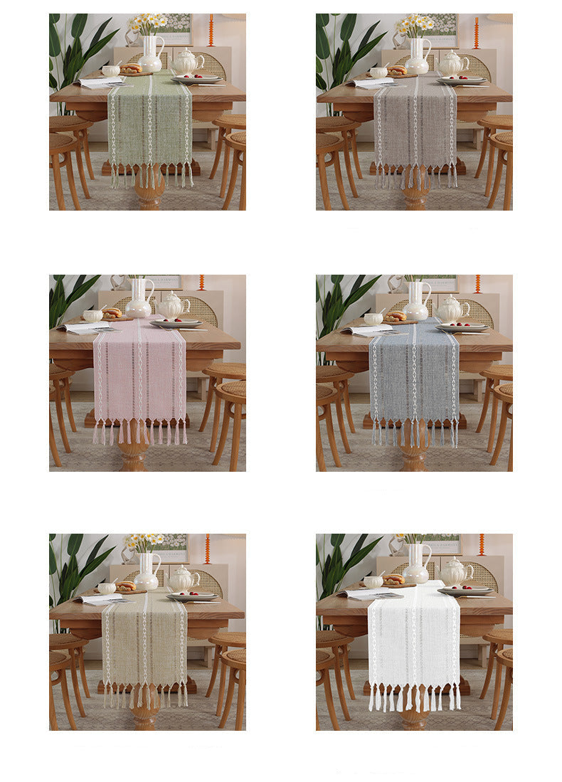 Cross-Border Trade Supply American Style Table Runner Cotton Linen Tablecloth Handmade Tassel Coffee Table Mat Home Long Table Decoration Cloth