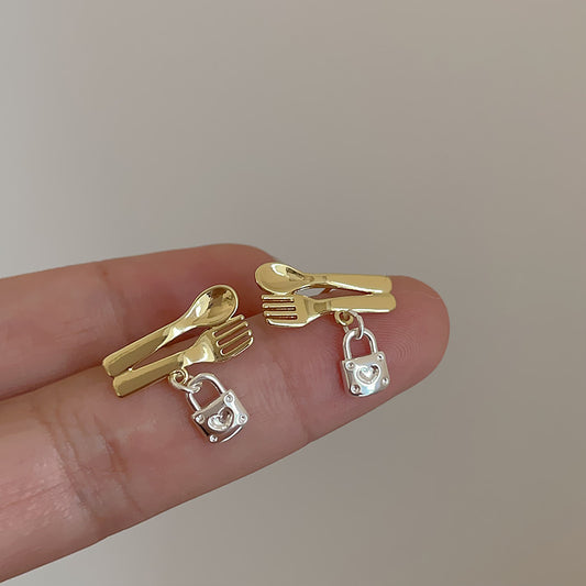 Korean Style Light Luxury Spoon Fork Earrings for Women, Unique Design, Versatile Earrings