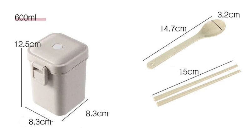 1100ML Lunch Box For Kids School Adults Office Wheat Straw Microwave Picnic Storage Portable Big Bento Box With Spoon Chopsticks
