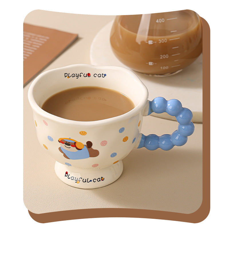 Cute Wave Point Ceramic Cup Mug Home Coffee Cup Couple Cartoon Creative Water Cup Ceramic Breakfast Cup
