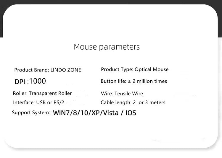 TEUCER Wired Home Extension Cable Mouse 2m 3m 5m High Sensitivity Office Mice Computer Peripherals